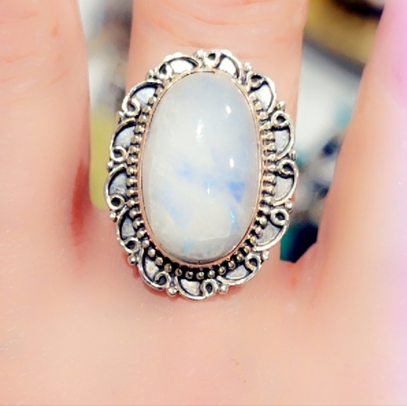 Rainbow Moonstone Sterling Silver Gemstone Ring